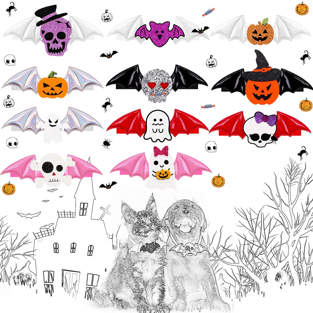 50PCS Halloween Decorate Dog Bowtie Wings Dog Bow Tie Skull Pumpkin Grooming Cat Bowknot Puppy Festival Parties Petsupplies