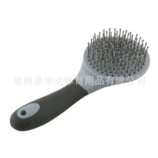 Horse Mane & Tail Brush Round Shaped Soft Rubber Grip  Needle Bristles Stable Cleaning Kit Horse Grooming Brush new